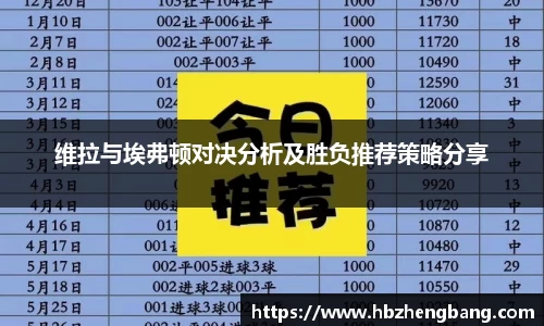 维拉与埃弗顿对决分析及胜负推荐策略分享
